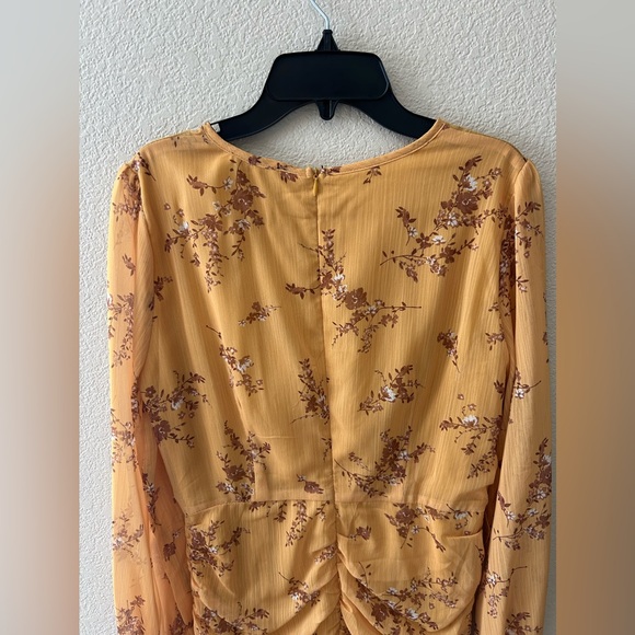 Vici Collection Floral Ruched Long Sleeve Minidress In Mustard Size Medium - Picture 8 of 10